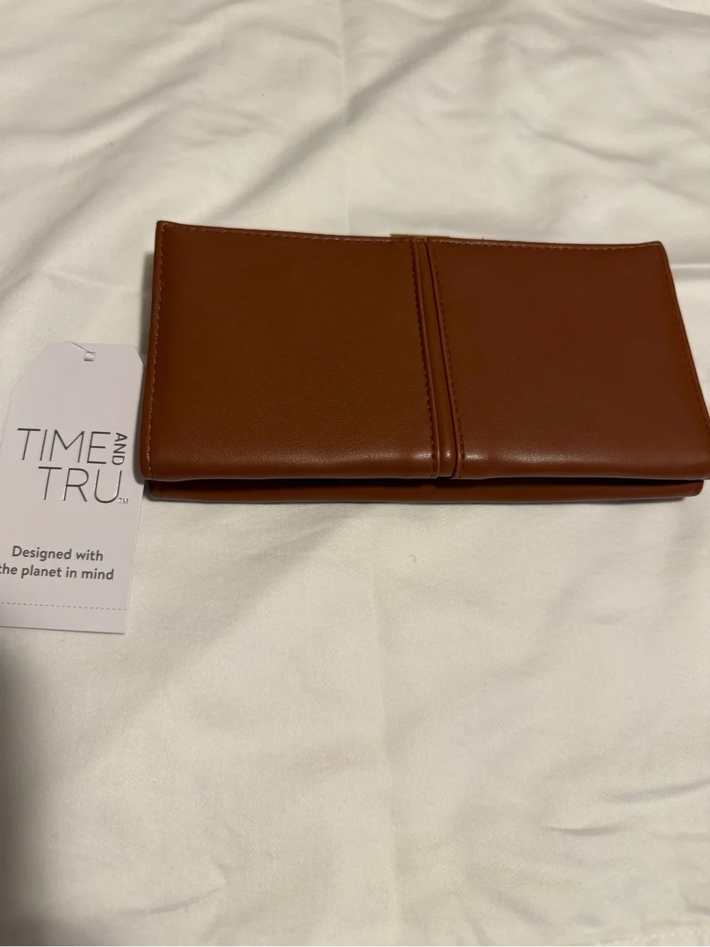 Time and Tru Brown Leatherette Clutch with Gold Frame